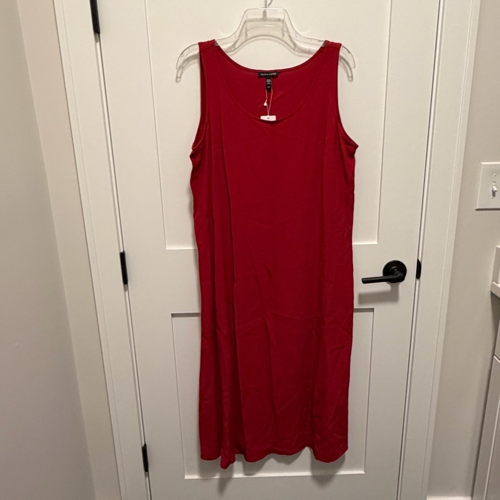 $248 NWT Eileen Fisher Medium Scoop Neck Tank Dress Red Tencel Lyocell Viscose